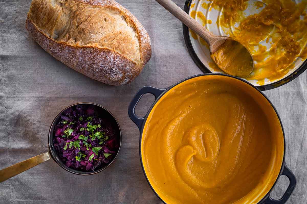 A bowl of pumpkin soup