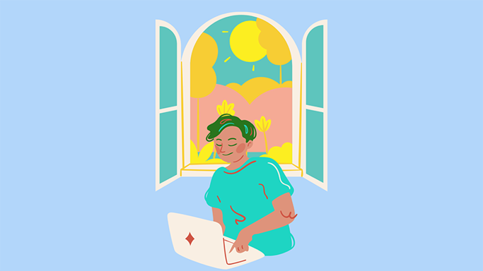 illustration of woman using laptop